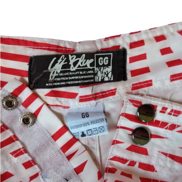 Lift Blue Mens 38 Surf Skate Swim Trunks Red White Striped Palm Board Shorts - Picture 3 of 9